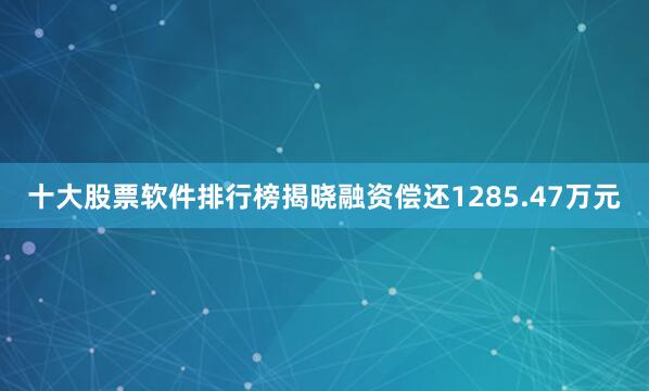十大股票软件排行榜揭晓融资偿还1285.47万元
